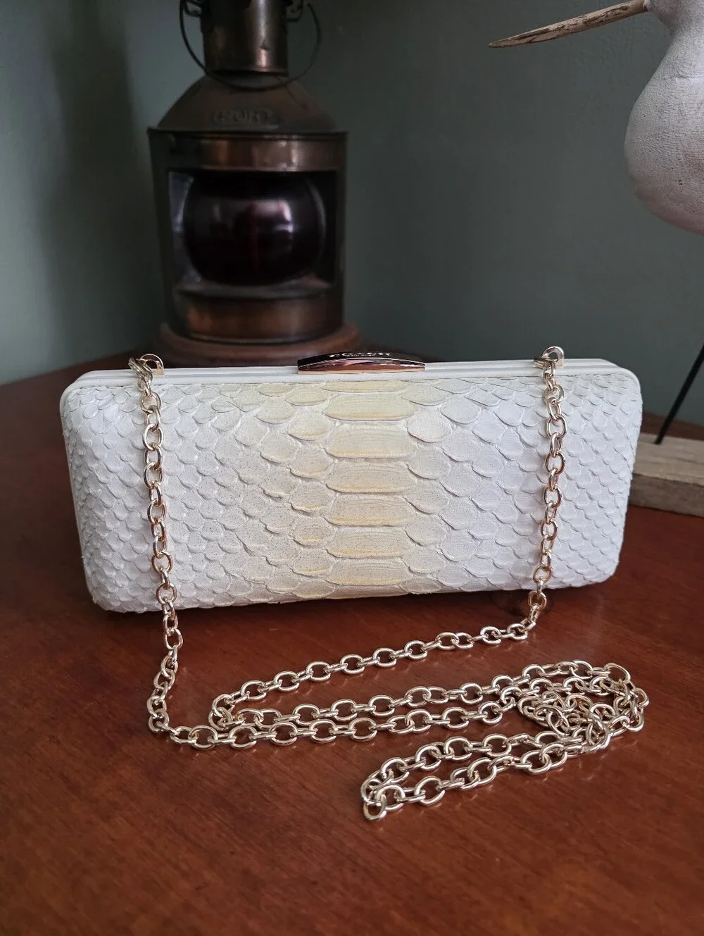 Coach Madison Pinnacle 51550 Ivory Python Embossed Leather Minaudiere Clutch